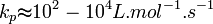 k_p \mathbb{t} 10ˆ2-10ˆ4 L.molˆ{-1}.sˆ{-1}